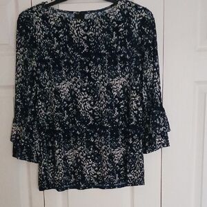 Chic Navy Patterned Women's Blouse